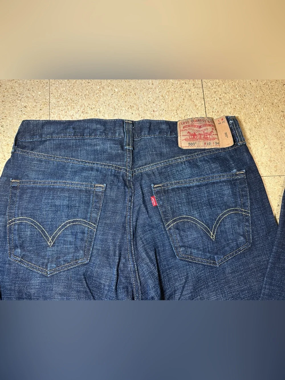 Levis 501XX Mens Blue Straight Button Fly Mid Rise Dark Jeans Sz 32x34